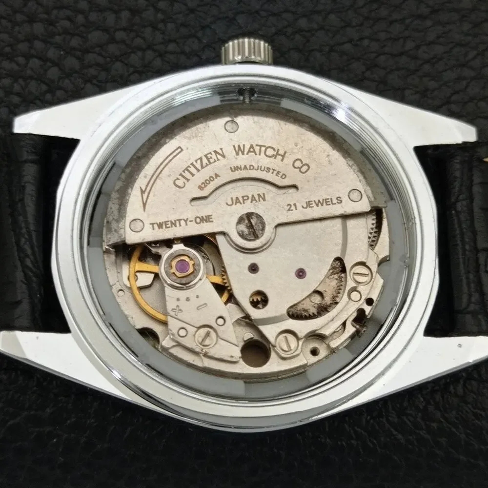 Vintage 1972 Citizen Automatic Mens Silver Watch W/daydate & Red accents